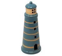Ceramic Lighthouse Tealight Holder 18cm Blue Natural Striped Finish