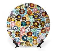 Ceramic Little Lion Doodle Decorative Plate for Wall Hanging 6inch Large Bone China Dinner Plates with Display Stand Porcelain Art Dish for Home Kitchen Office Wedding Gift Farmhouse Decor