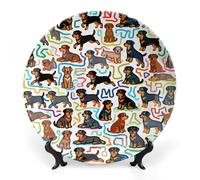 Ceramic Little Rottweiler Doodle Decorative Plate for Wall Hanging 8inch Large Bone China Dinner Plates with Display Stand Porcelain Art Dish for Home Kitchen Office Wedding Gift Farmhouse Decor