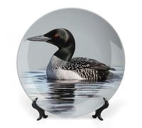 Ceramic Loon Nature Bird Decorative Plate for Wall Hanging 10inch Large Bone China Dinner Plates with Display Stand Porcelain Art Dish for Home Kitchen Office Wedding Gift Farmhouse Decor
