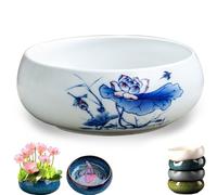 Ceramic Lotus Bowl Planter for Indoor Plants & Bonsai, Unique Glazed Aesthetic for Water Planting, Fish & Home Decor - Stylish Cyan Decorative Pot