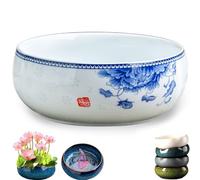 Ceramic Lotus Bowl Planter for Indoor Water Plants, Glazed Bonsai Bowl for Lotus Flowers, Unique Aesthetic Decor for Plants & Fish (Cyan)