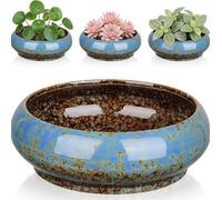 Ceramic Lotus Bowl Planter Non-Draining Water Plant Pot Glazed Succulent Bowl for Lotus Seeds Narcissus Hydroponic Water Lily Zen Indoor Garden Ideal Housewarming Gift Blue