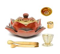 Ceramic Lotus Burner for Burning Coil/Cone/Stick Incense, Sage, Palo Santo Sticks, Charcoal, Sambrani Dhoop, Frankincense (Pink)