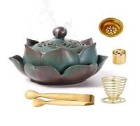 Ceramic Lotus Burner for Burning Coil/Cone/Stick Incense, Sage, Palo Santo Sticks, Charcoal, Sambrani Dhoop, Frankincense (Blue)