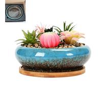 Ceramic Lotus Planter Bowl for Water Plants - Hydroponic Growing Kit Indoor, water garden pot no drainage for Flower Seeds & Aquatic Gardening (C)