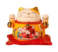 Ceramic Lucky Cat Statue - 4.5 Inch Waving Figurine, Waving Figurine, Rich Decoration to Attract Opening (Yellow)