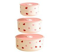 Ceramic lunch box, round lunch box with lid, white lunchbox 3-piece set, leak-proof and sealed, suitable for various foods, fruits, desserts, for school, office, picnics, short trips or cycling