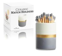 Ceramic Match Holder with Striker Pads - White/Navy/Gold - Decorative Matches in a Jar with Striker - Bathroom Matches Holder with Match Striker Sticker - Matchstick Holder Cute Matches with Striker