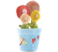 Ceramic Measuring Spoons, 1 Set Flower Measuring Spoons, Ceramic Cactus Set in Pot, Decorative Flower Pot and Cup, Blue