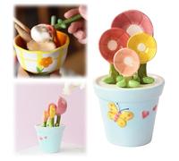 Ceramic Measuring Spoons Set, 4 Sizes Flower Spoons with Storage Pot, Reusable Baking Utensils for Home Kitchen, Porcelain for Dry Liquid Ingredient 1 TBS 1 TSP 1/2 TSP 1/4 TSP (Light blue-1pack)