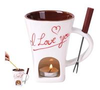Ceramic Melting Vessel, Modern Candy Warmer Pot, 4.3 Inches Fondue Cup with Dipping Fork, Glossy Porcelain Butter Maker, Cheese Crock with Solid Base, Kitchen Gear for Holiday Party