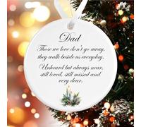Ceramic Memorial Bauble | Those We Love Don't Go Away White Candle Christmas Memory Ornament | Remembrance Christmas Decoration (White Ribbon, Dad)