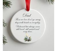 Ceramic Memorial Bauble | Those We Love Don't Go Away White Candle Christmas Memory Ornament | Remembrance Christmas Decoration (Red Ribbon, Dad)