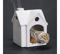 Ceramic Mini House Incense Burner for Palo Santo and Sage, Candle Holder, Small Fireplace Smudge Bowl for Home Aromatherapy and Meditation (White)