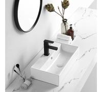 Ceramic Mini Wall Mounted Bathroom Vessel Sink Rectangular Floating Vanity Hand Wash Basin for Corridor Balcony Garage - Compact 55x31x13cm Design