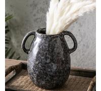 Ceramic Modern Farmhouse Vase with 2 Handles, Black Ceramic Vases for Home Decoration, Rustic Pottery Vase, Decorative Terracotta Flower Vases, Clay Jug for Table Living Room Shelf