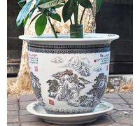 Ceramic Modern Glaze Succulent Planter Pot With Drainage Hole And Saucer 11.4/13.4 Inch Round Flower Plant Pot For Indoor Outdoor Herb Snake Plants (34 * 23cm),34 * 23cm