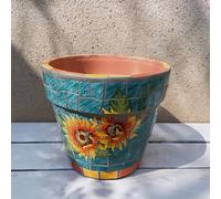 Ceramic Modern Handmade Mosaic Craft Planter Pot With Drainage Hole 9.06 Inch Round Flower Plant Pot For Indoor Outdoor Herb Snake Plants (Blue),Blue