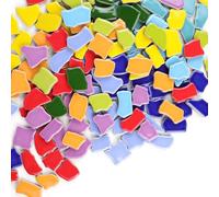 Ceramic Mosaic Tiles,500g 20-40mm 3D Irregular Mosaic Pieces Stones,30+ Colors Bulk Iridescent Tiles Supplies for Creative DIY Projects,Crafts,Home Decorations,About 180-187PCS,Thicker 6mm