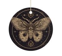 Ceramic Moth Christmas Ornament 3 Inch Round Hanging Ornaments Double Sided Holiday Tree Decoration for Xmas Wreath Gift Tag Party Favor Wedding Keepsake Souvenir Home Decor