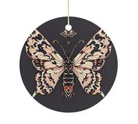 Ceramic Moth Gothic Christmas Ornament 3 Inch Round Hanging Ornaments Double Sided Holiday Tree Decoration for Xmas Wreath Gift Tag Party Favor Wedding Keepsake Souvenir Home Decor