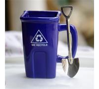 Ceramic Mug 400ml with Lid Spoon Funny Trash Can Shaped Novelty Recycle Bin Coffee Cup for Men Women Unique Rubbish Bin Mug Gift for Home, Office Birthday, Christmas (Blue)