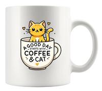 Ceramic Mug A Good Day Starts with Cat Ceramics Coffee Mugs 330Ml | Ceramic Mug Eco-Friendly Premium Coffee Mug For Daily Office Gifts Handcrafted Ceramic Cup