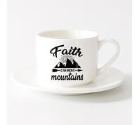Ceramic Mug Cup Faith Can Move Mountains Motivation Phrase （6oz/175ml） Perfect for Kitchens, Restaurants & Cafes, Great Gift Idea，Sets Tea Cup with Saucers (White)
