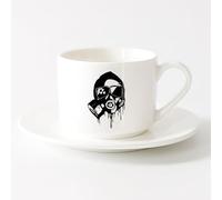 Ceramic Mug Cup Respirator War Military Gas Mask Biohazard （6oz/175ml） Perfect for Kitchens, Restaurants & Cafes, Great Gift Idea，Sets Tea Cup with Saucers (White)