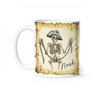 Ceramic Mug Novelty Porcelain Cup Vintage Map Style Skeleton Pirate Halloween Skeleton Eco Friendly Custom Mug for Friend Tea Men 330Ml