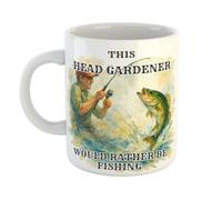Ceramic Mug - This Head Gardener Would Rather Be Fishing Printed with Artistic Fishing Illustration