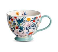 Ceramic Mug with Hand-Painted Floral Pattern, Large Coloured Coffee Cup 450 ml, Porcelain Cup Coffee Mug for Cappuccino, Milk, Coffee, Tea, Sweet Gift (B)