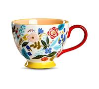 Ceramic Mug with Hand-Painted Floral Pattern, Large Coloured Coffee Cup 450 ml, Porcelain Cup Coffee Mug for Cappuccino, Milk, Coffee, Tea, Sweet Gift (A)