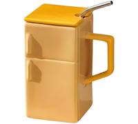 Ceramic Mug with Lid, Retro Refrigerator Design, 18.6 fl oz / 550 ml, Sunflower Yellow Straw Water Cup, 3 x 5.3 in Unique Office Coffee Mug, Creative Gift for Home