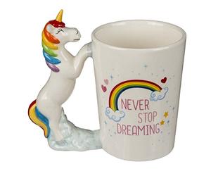 Ceramic Mug with Unicorn Figurine Handle, Never Stop Dreaming, Ca. 11 x 9 cm