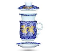 Ceramic Mugs Cup C Teacups,bowls,Chinese Dragon Pattern Tea-Mug Kit With Strainer Infuser And Lid And Saucer Ceramic Tea Mug Chinese Porcelain Personal Tea Cup 12.3oz(0.08 Gal) For Father's Day Birthd