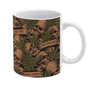 Ceramic Mugs Marijuana Weed Cannabis Leaves Dead Skull Head Art, Personalised Tea Mug Eco Friendly Coffee Cups for Coffee Colleague Hot Drinks 330Ml
