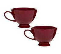 Ceramic Mugs Set of 2 Dishwasher Safe Stoneware Crockery Footed Coffee Cups Tea Mugs Dining Breakfast Set 600ml/20oz (Red)