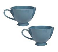 Ceramic Mugs Set of 2 Dishwasher Safe Stoneware Crockery Footed Coffee Cups Tea Mugs Dining Breakfast Set 600ml/20oz (Blue)