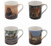 Ceramic Mugs Set Of 4 Coffee 275Ml Cups Drinking Safari Animals Wildlife Theme