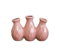 Ceramic Multi Bottle Bud Vase 19x12.5x7cm Crackle Glaze Mini Flower Stem Modern Decor Art (Pink)