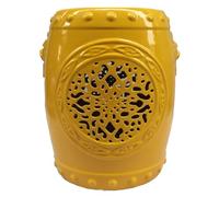 Ceramic Multi Scene Garden Stool, Glazed Chinese Drum Decorative Ceramic Garden Stool Universal, Functional Glazed Accent Furniture for Makeup, Footstool and Side Table Layout (Yellow)