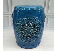 Ceramic Natural Tone Green Garden Stool, Glazed Simple Decorative Ceramic Garden Stool Chinese Drum Craft, Fresh Household Ornament for Living Room Balcony Indoor Garden Decoration (D)