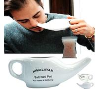 Ceramic Neti Pot with Himalayan Salt, 200gm Neti Pot Sinus Rinse Kit with Neti Salt, Neti Pot Nasal Flushing Cleanser Sinus Relief Nasal Rinse Saline Solution Health Ceramic Neti Pot