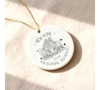 Ceramic New Home Ornament - Hanging Wall Decor with 'NEW BEGINNING' Design for Housewarming Gift, Home Decoration (8x8cm, Neutral Color)