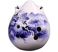 ceramic ocarina, Adult Beginner 6-hole Alto G Tone Hand-painted Clay Ocarina, Packing Box+lanyard+ Teaching Materials(White E)