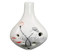 Ceramic Ocarina,Ocarina Alto C, Ceramic Ocarina Alto C Hand Painted Musical Instrument with Lanyard Music Score for Music Lover(Ink Lotus)