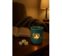 Ceramic Oil Burner for Wax Melts & Essential Oils - Heart Cut-Out Design - 9x8cm - Tealight Holder - Aromatherapy Gift - Available in Grey, Pink & Sea Green JR1516 (Sea Green)