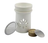 Ceramic Oil Burner & Incense Burner "Starflower" - Height 11/13 cm, Includes Bowl, Stainless Steel Strainer & Pedestal - For Fragrance Oils, Frankincense & Herbs | Incense Burner